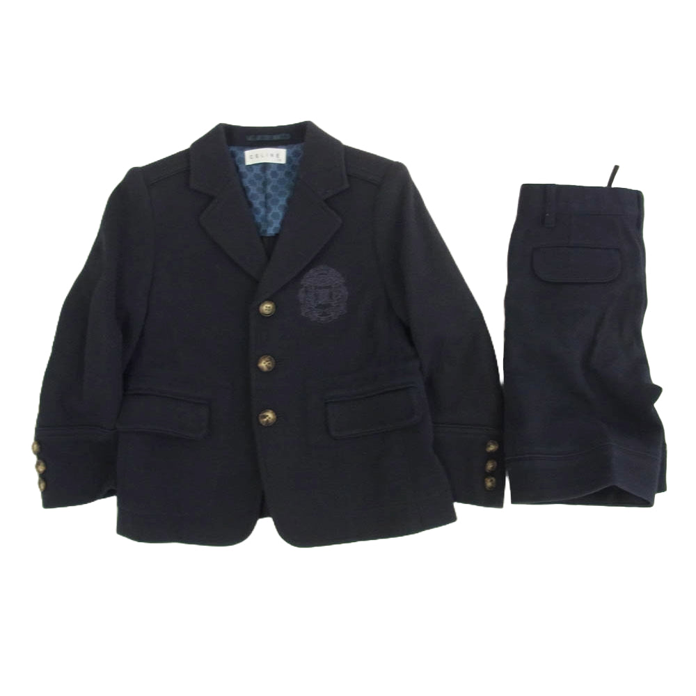 CELINE セリーヌ スーツ 110 セットアップ ジャケット ハーフパンツ 蝶ネクタイ キッズ ネイビー系 110【中古】