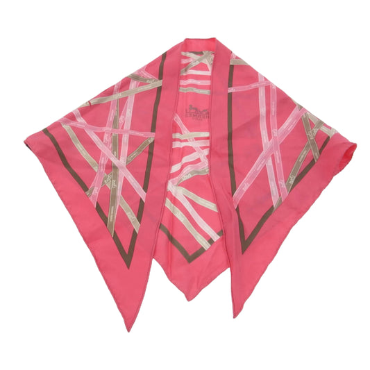 HERMES エルメス トライアングル ジェアン 三角 スカーフ ボルデュック リボン柄 シルク ピンク系【中古】