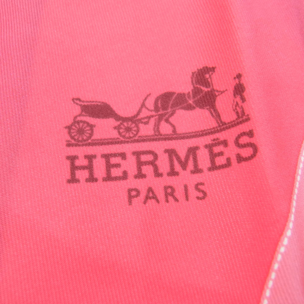 HERMES エルメス トライアングル ジェアン 三角 スカーフ ボルデュック リボン柄 シルク ピンク系【中古】