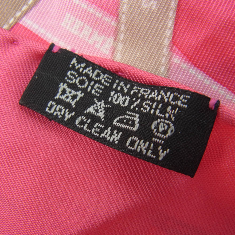 HERMES エルメス トライアングル ジェアン 三角 スカーフ ボルデュック リボン柄 シルク ピンク系【中古】