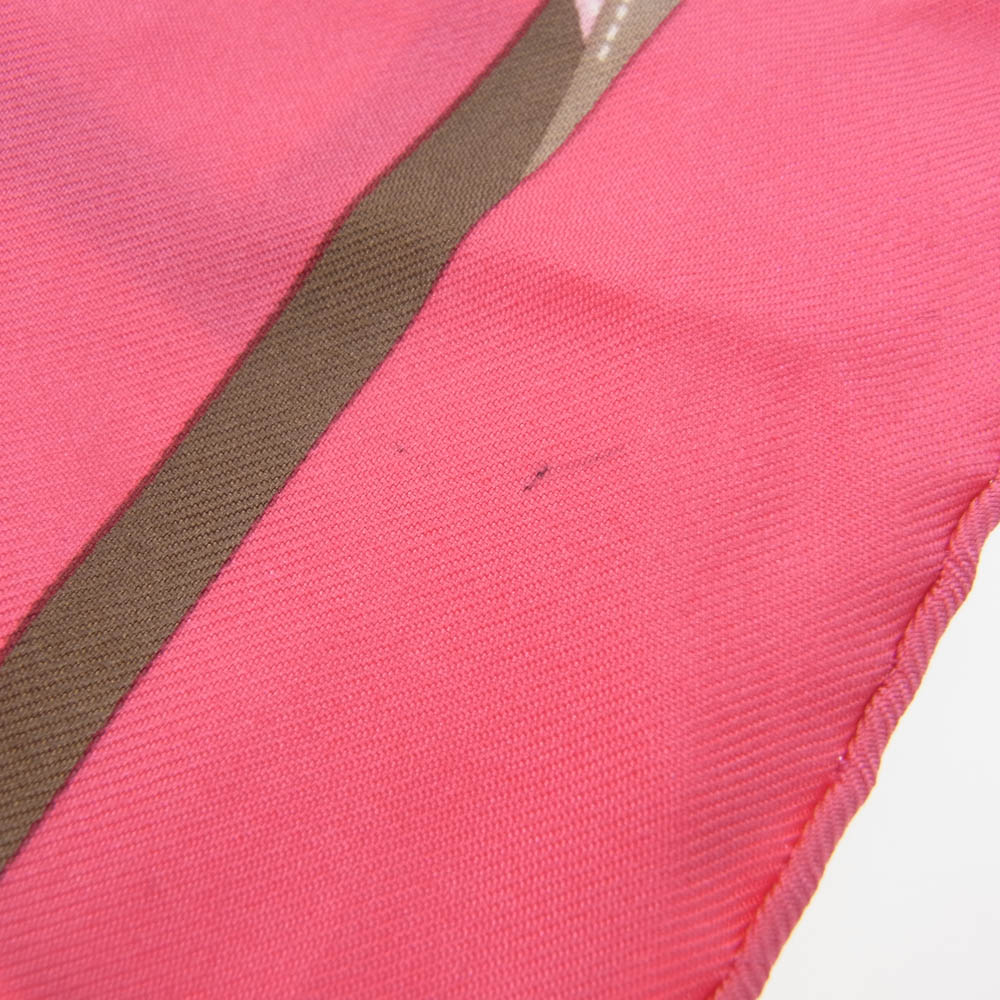 HERMES エルメス トライアングル ジェアン 三角 スカーフ ボルデュック リボン柄 シルク ピンク系【中古】