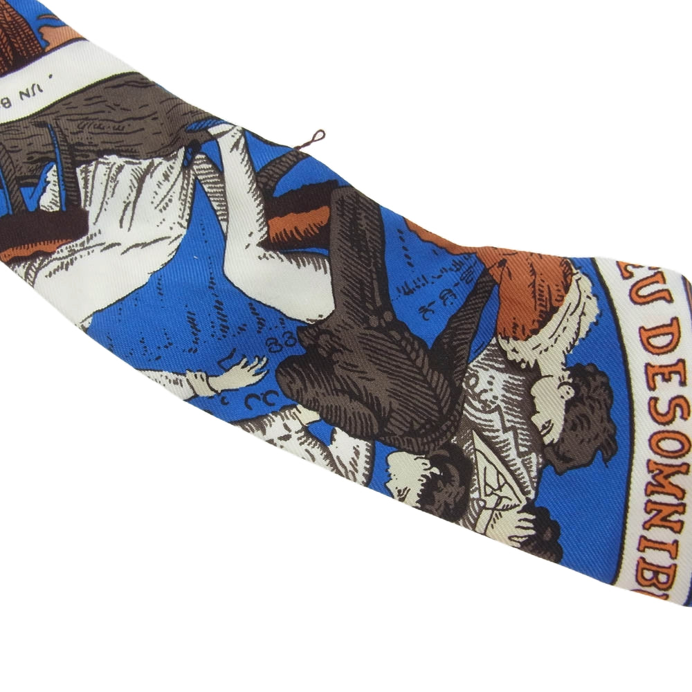 HERMES エルメス ツイリー タイスカーフ JEU DES OMNIBUS ET DAMES BLANCHES オムニバス 白い貴婦人のゲーム オレンジ系 ブルー系【中古】