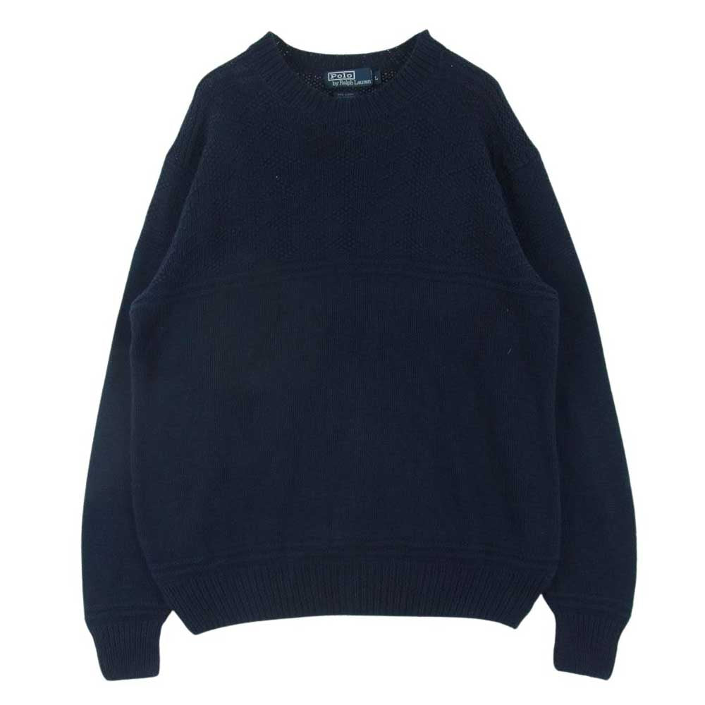 POLO RALPH LAUREN ポロ・ラルフローレン リネン コットン ニット セーター ダークネイビー系 L【中古】