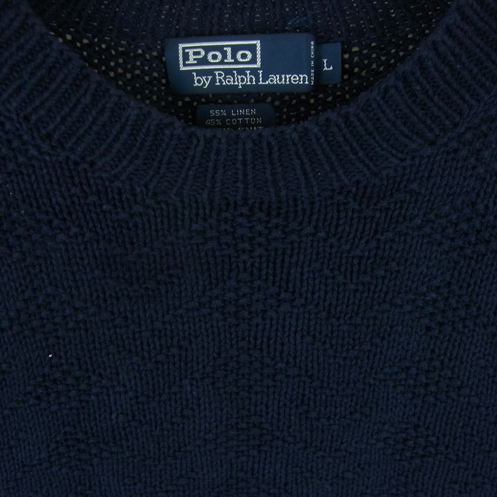POLO RALPH LAUREN ポロ・ラルフローレン リネン コットン ニット セーター ダークネイビー系 L【中古】