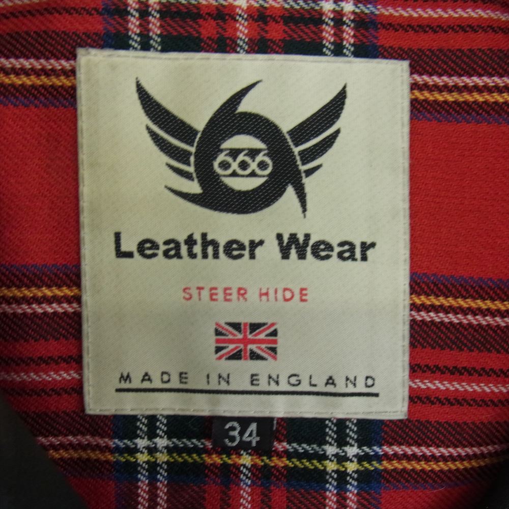 トリプルシックス 英国製 STEER HIDE ステアハイド レザー 裏地チェック サイドベルト ダブル ライダース ジャケット ブラック系 34【中古】