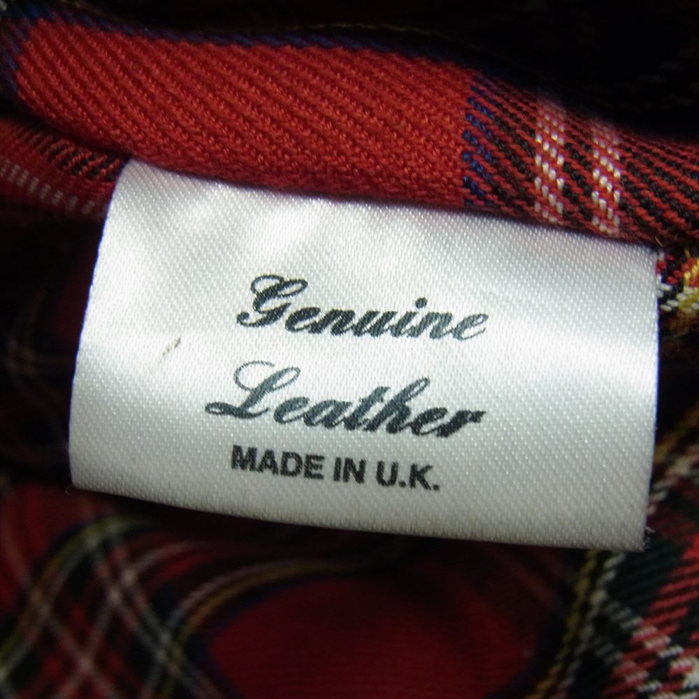 トリプルシックス 英国製 STEER HIDE ステアハイド レザー 裏地チェック サイドベルト ダブル ライダース ジャケット ブラック系 34【中古】