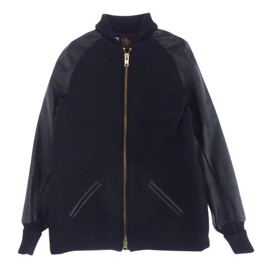 SKOOKUM スクーカム 99304 USA製 ZIP RAGLAN SLEEVE ジップ ラグラン スリーブ 袖レザー ジャケット スタジャン ブラック系 36【中古】