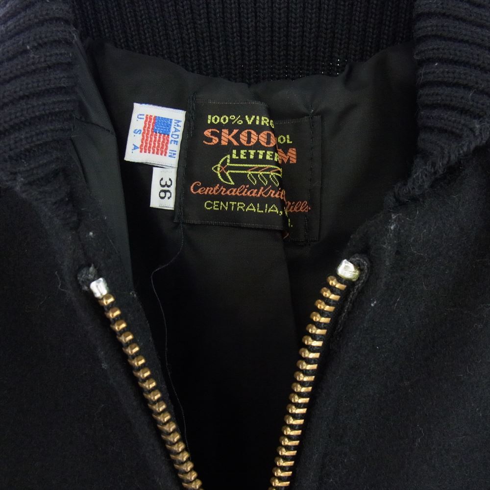 SKOOKUM スクーカム 99304 USA製 ZIP RAGLAN SLEEVE ジップ ラグラン スリーブ 袖レザー ジャケット スタジャン ブラック系 36【中古】