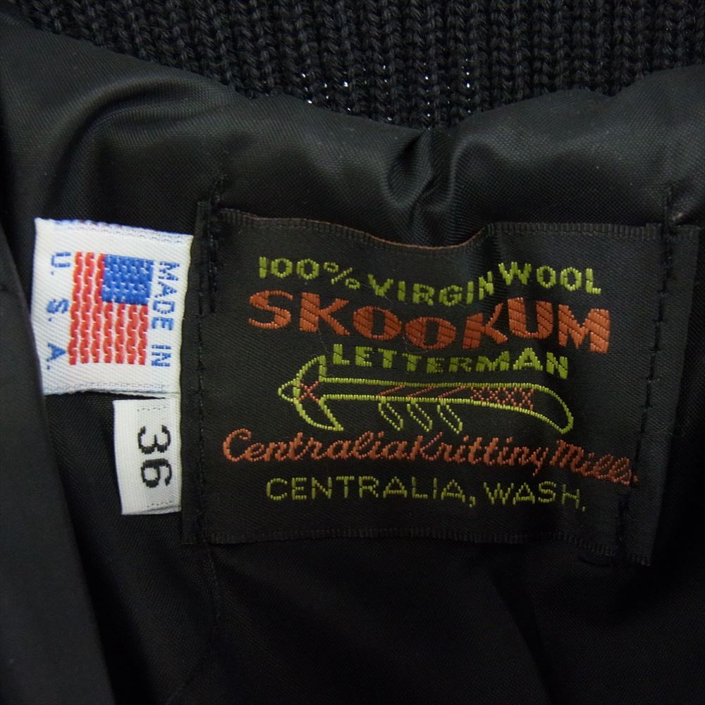 SKOOKUM スクーカム 99304 USA製 ZIP RAGLAN SLEEVE ジップ ラグラン スリーブ 袖レザー ジャケット スタジャン ブラック系 36【中古】