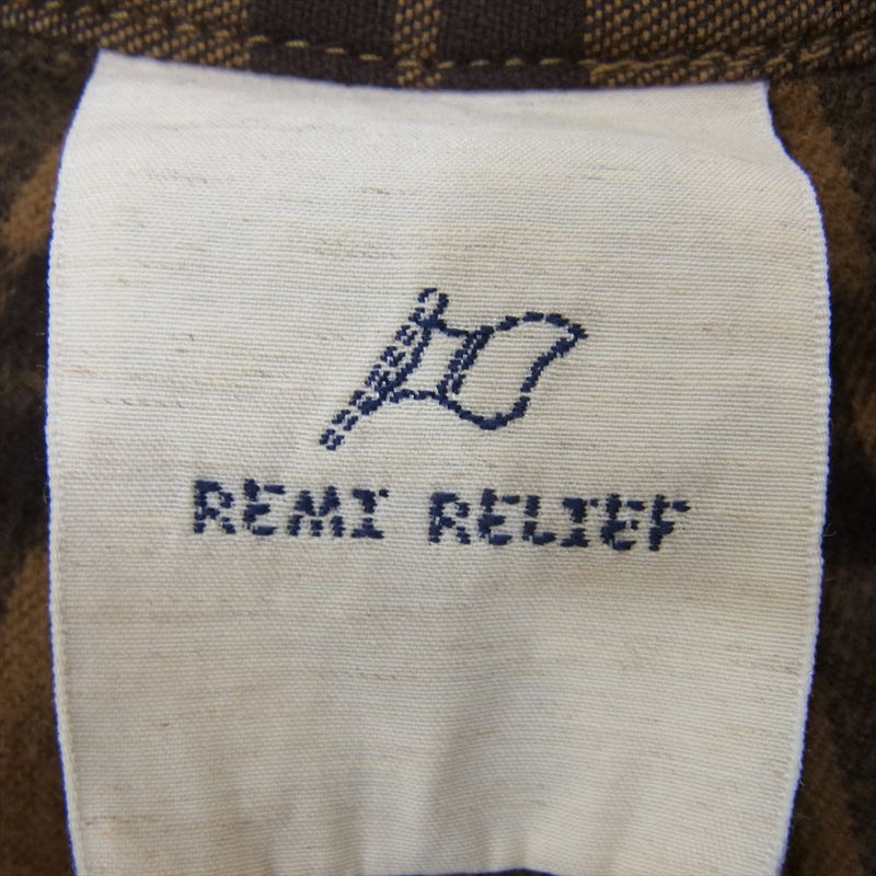 REMI RELIEF レミレリーフ スタンドカラー チェック 長袖 ネル シャツ ブラウン系 M【中古】