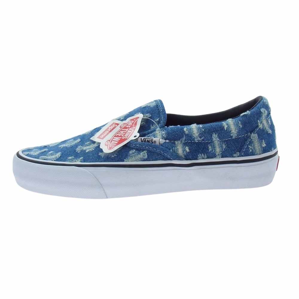 Supreme シュプリーム 20SS VN0A38DD2DD × Vans Slip-On Pro Blue Denim バンズ ダメージ 加工 ブルーデニム スリッポン ローカット スニーカー インディゴブルー系 27cm【新古品】【未使用】【中古】