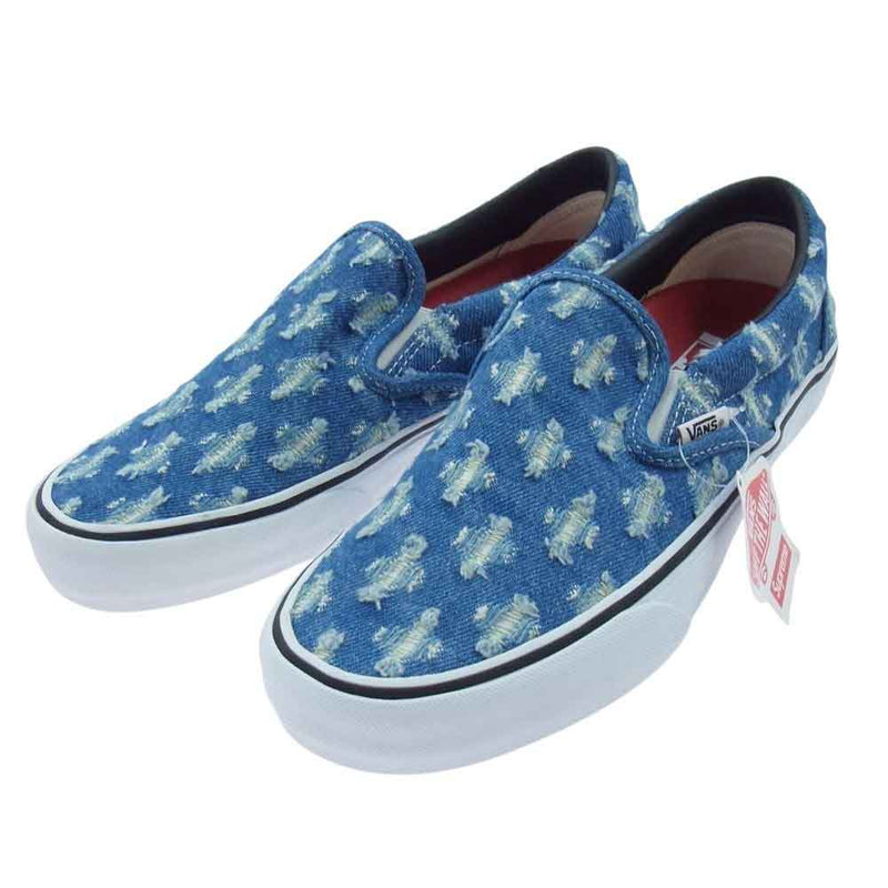 Supreme シュプリーム 20SS VN0A38DD2DD × Vans Slip-On Pro Blue Denim バンズ ダメージ 加工 ブルーデニム スリッポン ローカット スニーカー インディゴブルー系 27cm【新古品】【未使用】【中古】