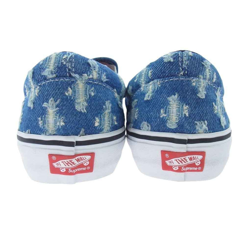 Supreme シュプリーム 20SS VN0A38DD2DD × Vans Slip-On Pro Blue Denim バンズ ダメージ 加工 ブルーデニム スリッポン ローカット スニーカー インディゴブルー系 27cm【新古品】【未使用】【中古】