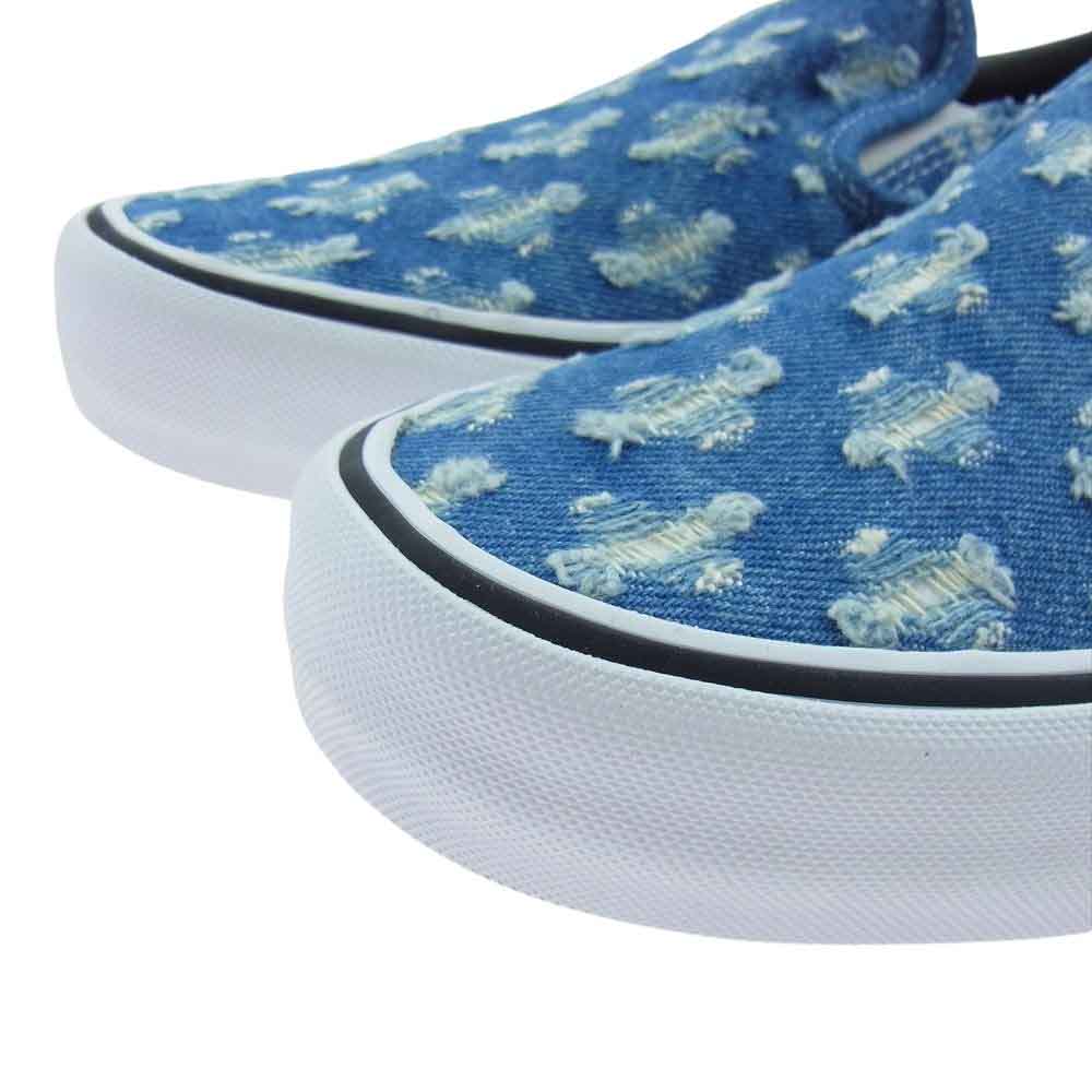 Supreme シュプリーム 20SS VN0A38DD2DD × Vans Slip-On Pro Blue Denim バンズ ダメージ 加工 ブルーデニム スリッポン ローカット スニーカー インディゴブルー系 27cm【新古品】【未使用】【中古】