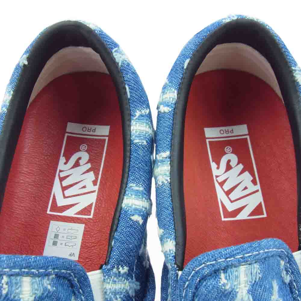 Supreme シュプリーム 20SS VN0A38DD2DD × Vans Slip-On Pro Blue Denim バンズ ダメージ 加工 ブルーデニム スリッポン ローカット スニーカー インディゴブルー系 27cm【新古品】【未使用】【中古】