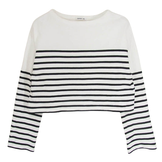 Deuxieme Classe ドゥーズィエムクラス EVERYDAY I LIKE Cropped Stripe ボーダー カットソー 長袖 Tシャツ ブラック系 サイズ表記無【中古】