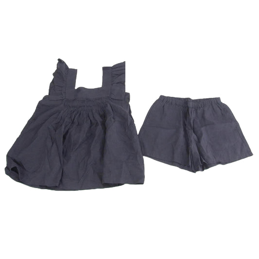 ヌキテパ ラミー ノースリーブ ブラウス ハーフパンツ セットアップ ネイビー系【中古】