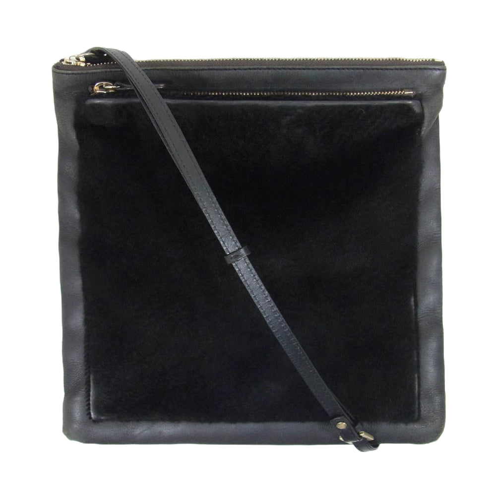 ソルリ レザー ボア ショルダー バッグ ブラック系【中古】