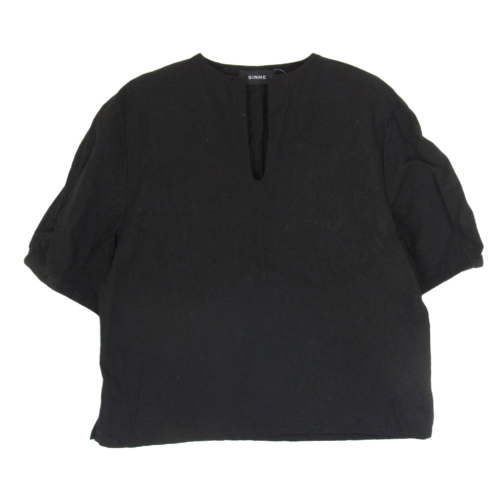 シンメ SINME S23SS-11 Uネック リネン コットン 半袖 Tシャツ ブラック系 M【中古】