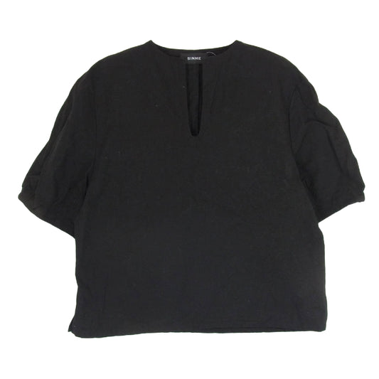 シンメ SINME S23SS-11 Uネック リネン コットン 半袖 Tシャツ ブラック系 M【中古】