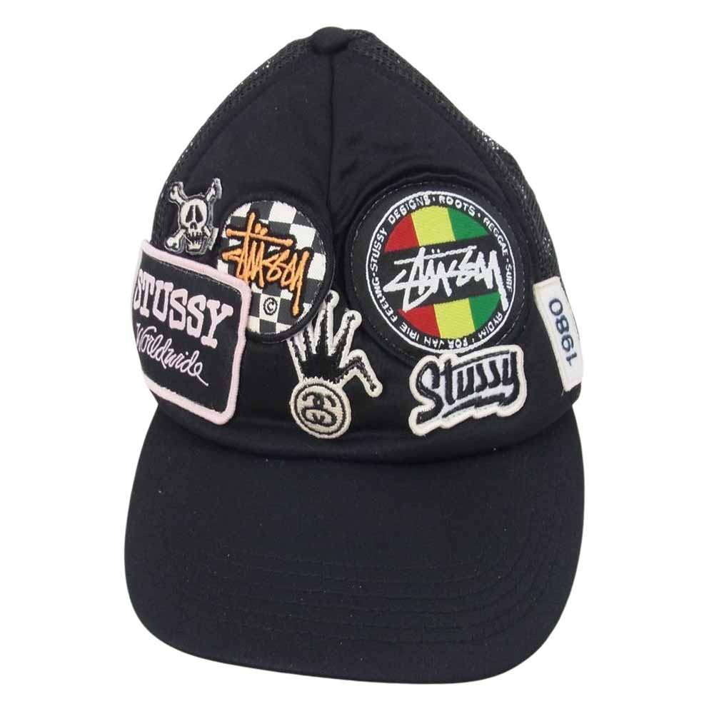 STUSSY ステューシー 00s ストックロゴ ワッペン トラッカー メッシュ キャップ ブラック系【中古】