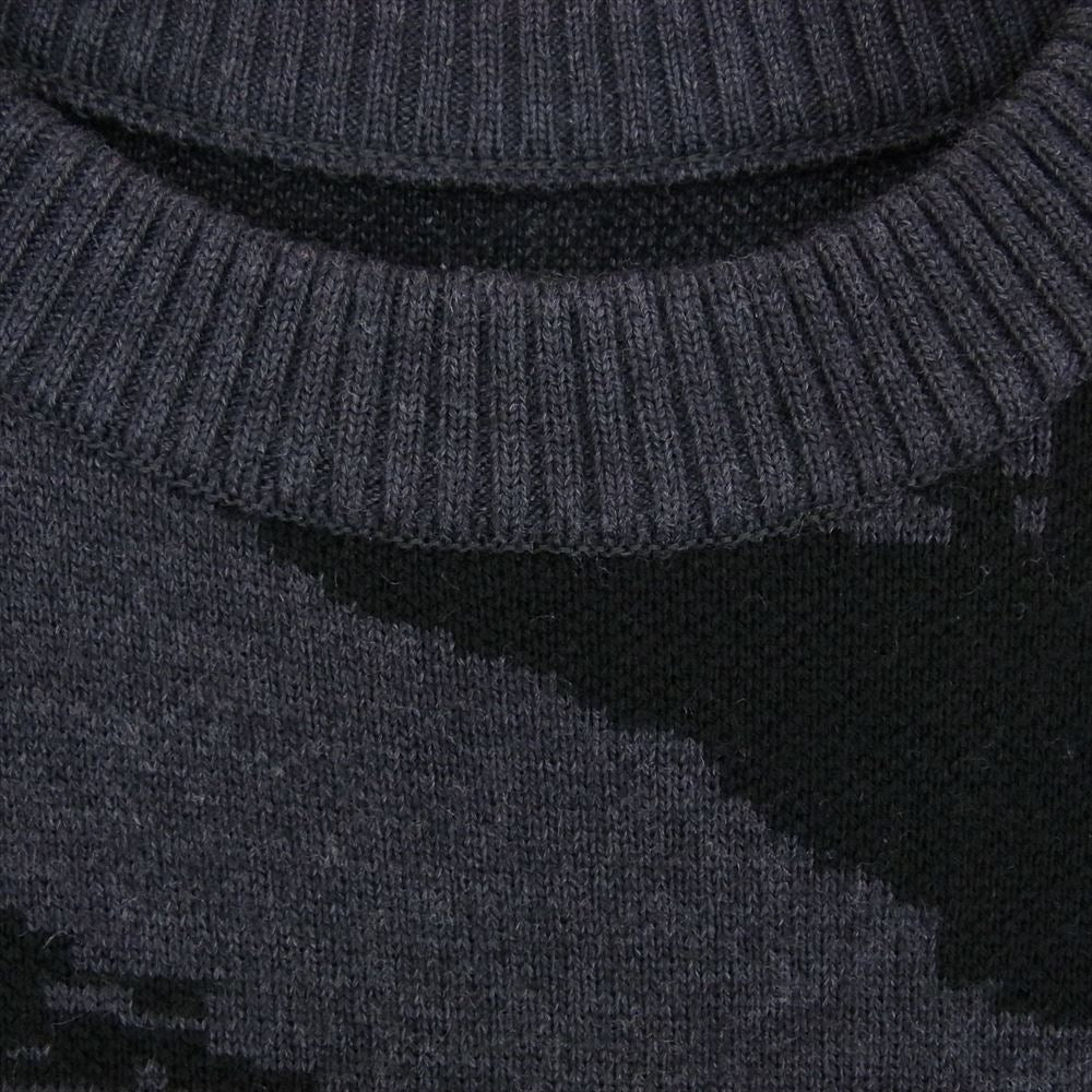 1piu1uguale3 ウノピュウノウグァーレトレ 19AW MRK190 CASH WOOL サイドロゴ カモフラ クルーネック ニット ブラック系 IV【中古】