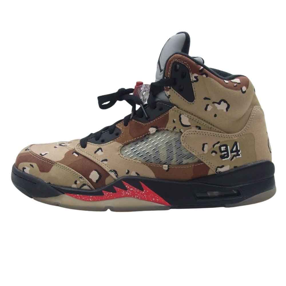 Supreme シュプリーム 824371-201 × NIKE ナイキ Air Jordan 5 フェイクバスターズ鑑定済  エアジョーダン Retro Desert Camo レトロ デザート カモ スニーカー ブラウン系 ブラック系 28.5cm【中古】