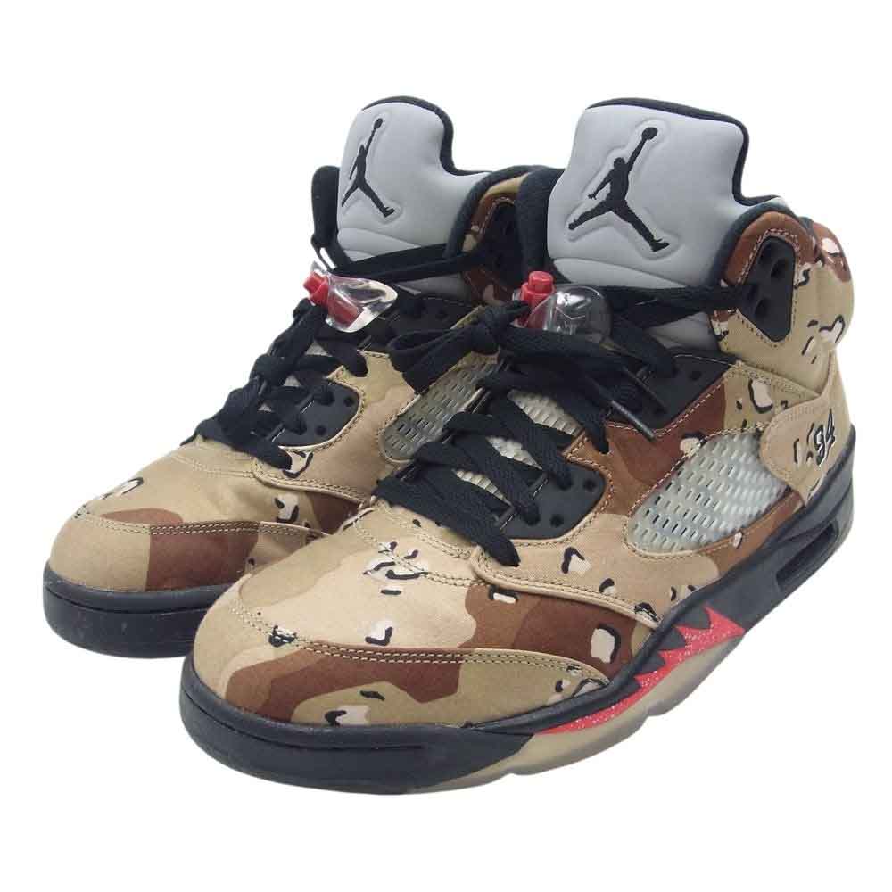 Supreme シュプリーム 824371-201 × NIKE ナイキ Air Jordan 5 フェイクバスターズ鑑定済  エアジョーダン Retro Desert Camo レトロ デザート カモ スニーカー ブラウン系 ブラック系 28.5cm【中古】