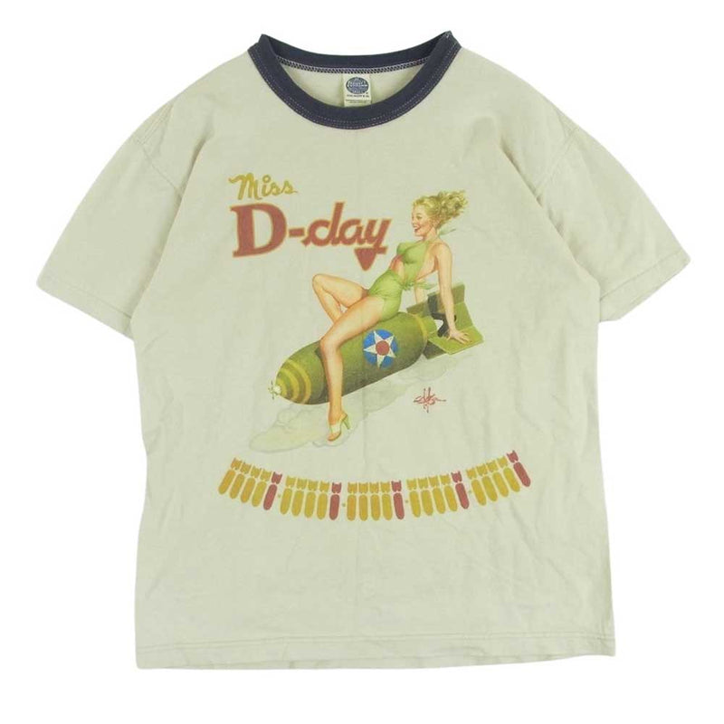 TOY'S McCOY トイズマッコイ TMC2141 Miss. D-DAY プリント ミリタリー 半袖 Tシャツ 日本製 ベージュ系 S【中古】