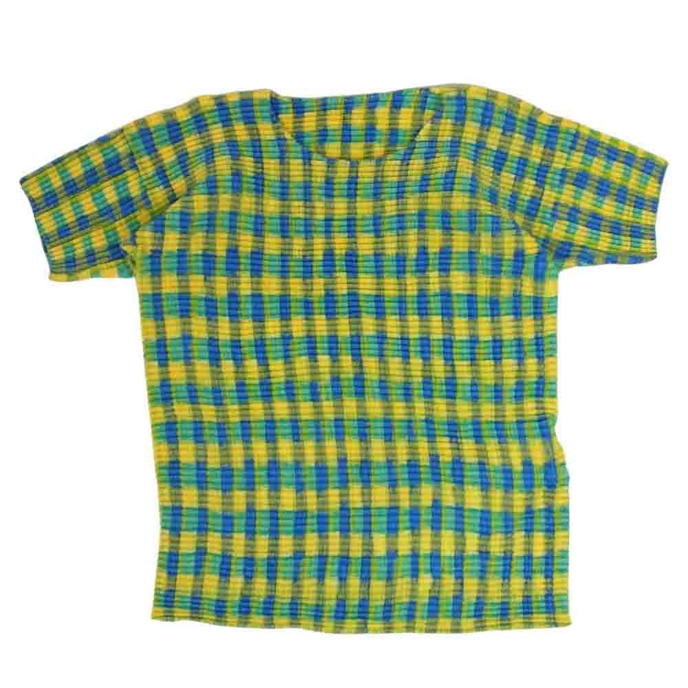 ISSEY MIYAKE イッセイミヤケ im74fj520 チェック柄 プリーツ加工 半袖カットソー グリーン系 M【中古】