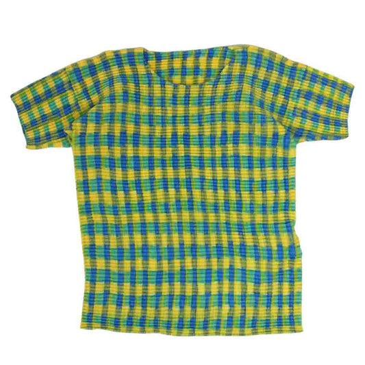 ISSEY MIYAKE イッセイミヤケ im74fj520 チェック柄 プリーツ加工 半袖カットソー グリーン系 M【中古】