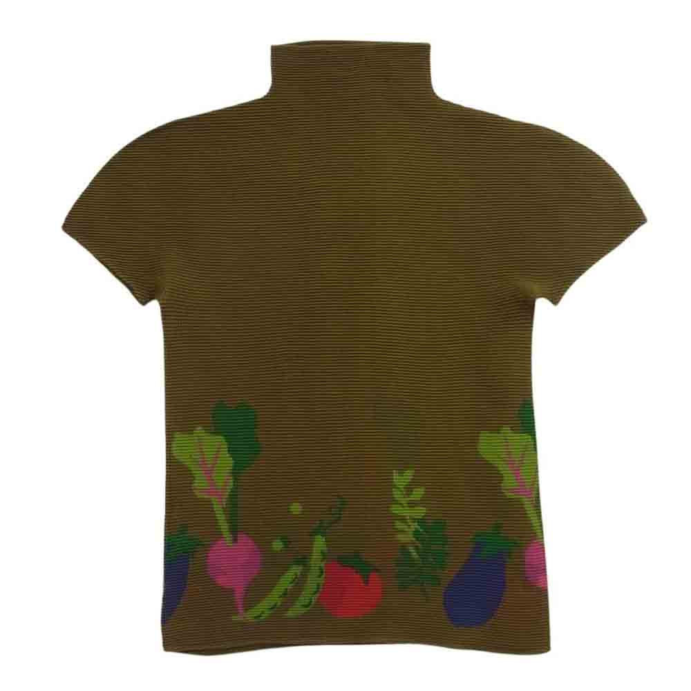 ISSEY MIYAKE イッセイミヤケ mi61fk225 Me ミー 野菜柄 ボトルネック ボックスプリーツ 半袖 カットソー ブラウン系【中古】