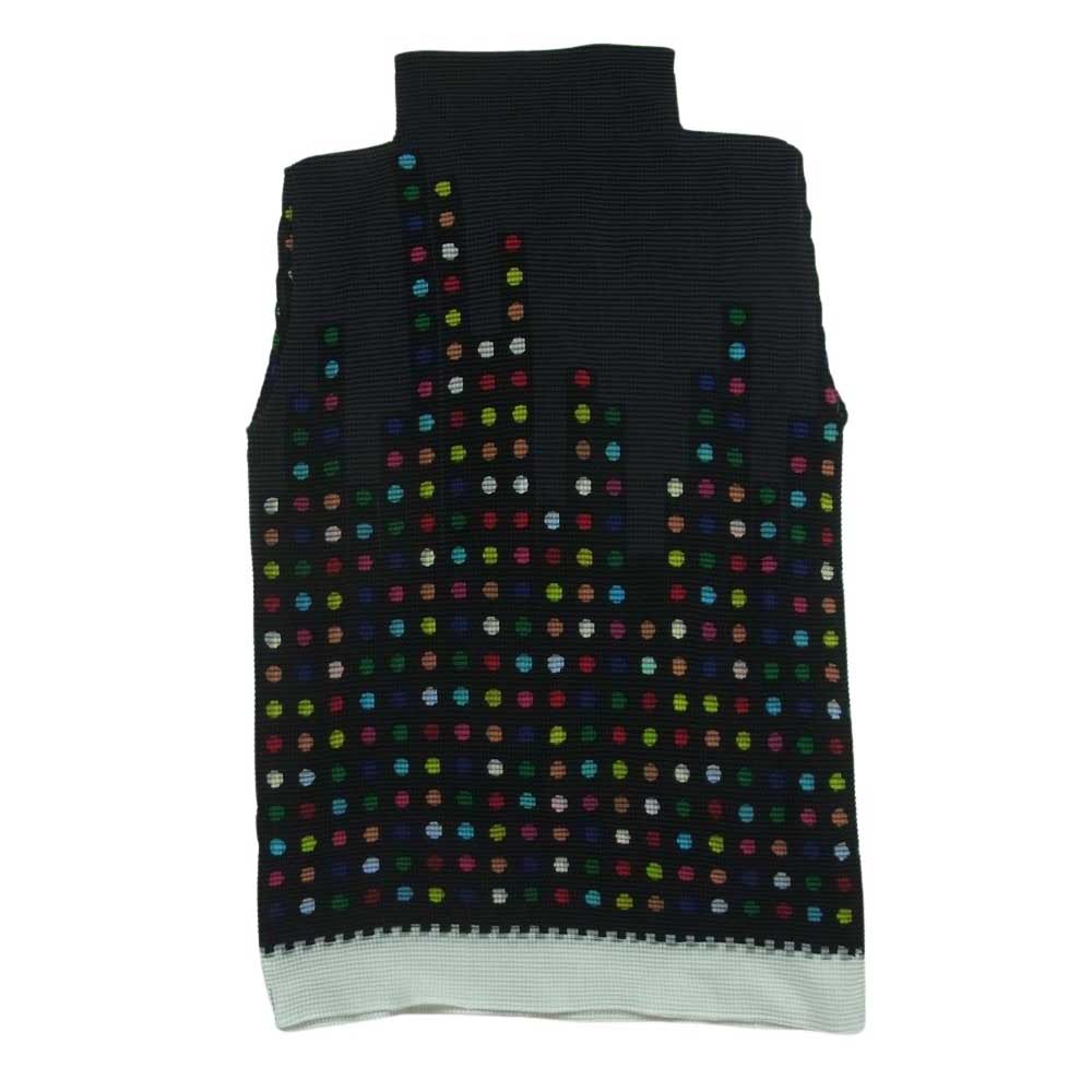 ISSEY MIYAKE イッセイミヤケ mi41fr507 Me ミー カラフルドット ストレッチ プリーツ ボトルネック ノースリーブ トップス ブラック系【中古】