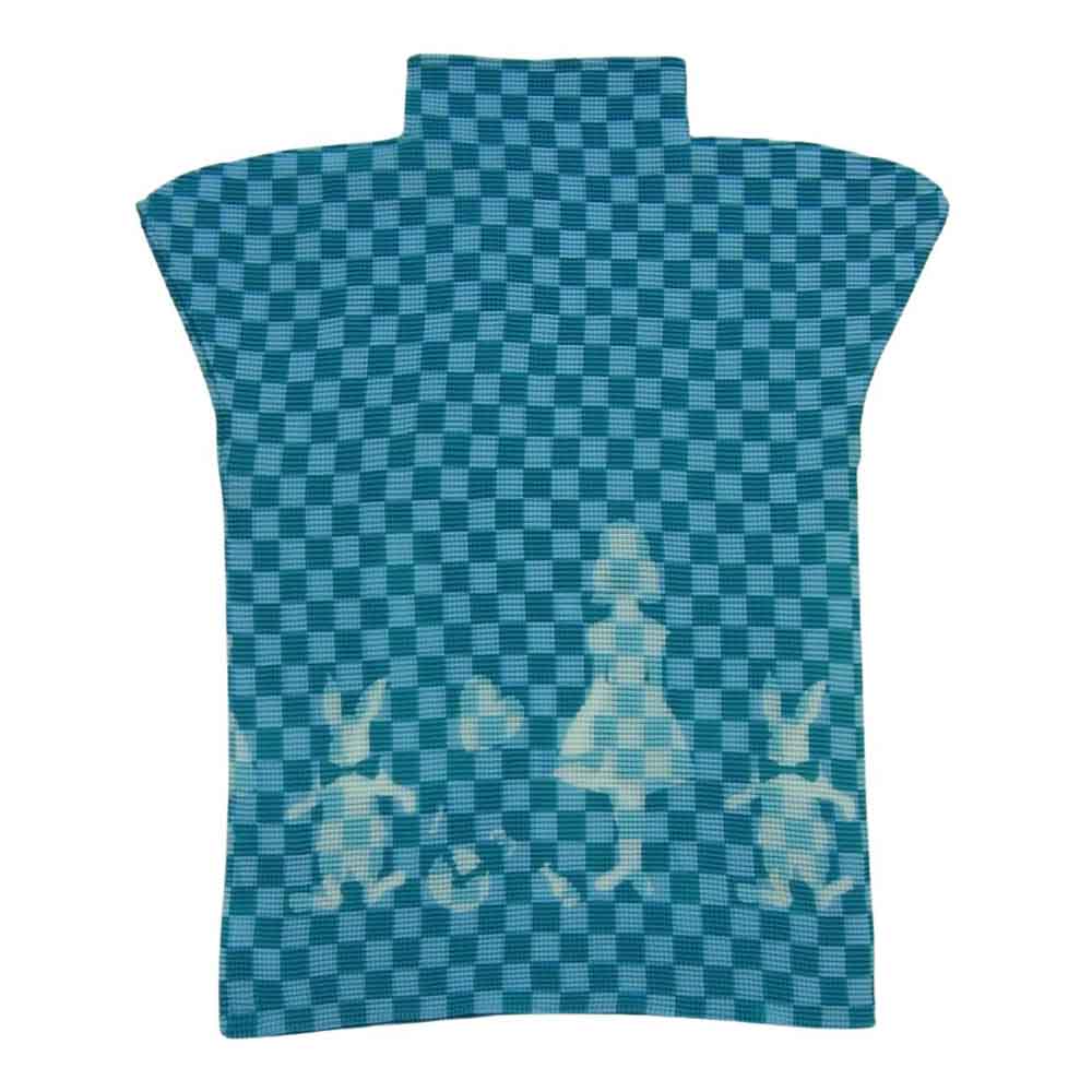 ISSEY MIYAKE イッセイミヤケ mi71fk323 Me ミー 不思議の国のアリス 市松総柄 ボックスプリーツ加工 ボトルネック フレンチ スリーブ カットソー ライトブルー系【中古】