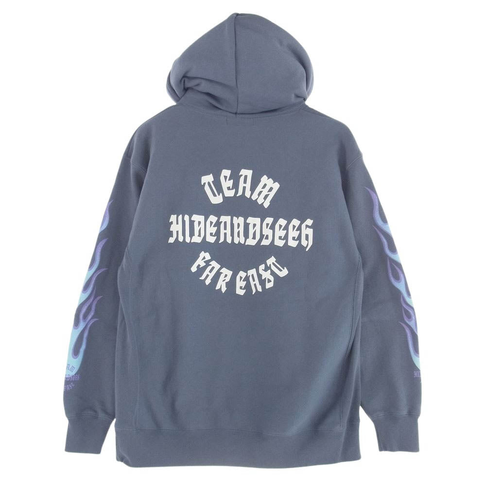 HideandSeek ハイドアンドシーク HC-090622 FLAME HOODED SWEAT SHIRT  フレイム フーデッド スウェット ロゴ バックプリント スウェット プルオーバー パーカー XL【中古】