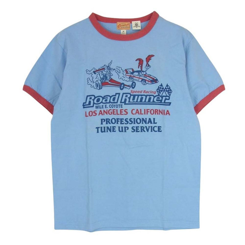 CHESWICK チェスウィック USA製 ROAD RUNNER プリント トリム クルーネック 半袖 Tシャツ ブルー系 M【中古】