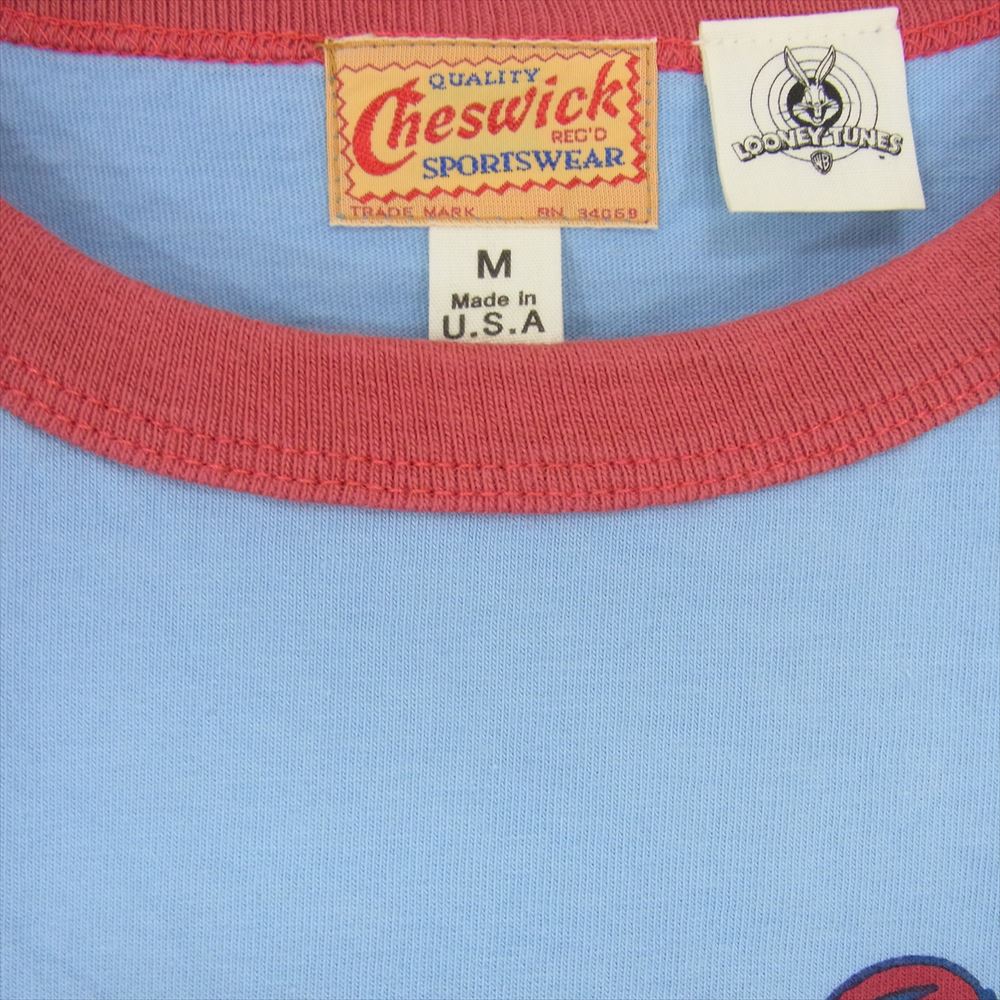 CHESWICK チェスウィック USA製 ROAD RUNNER プリント トリム クルーネック 半袖 Tシャツ ブルー系 M【中古】