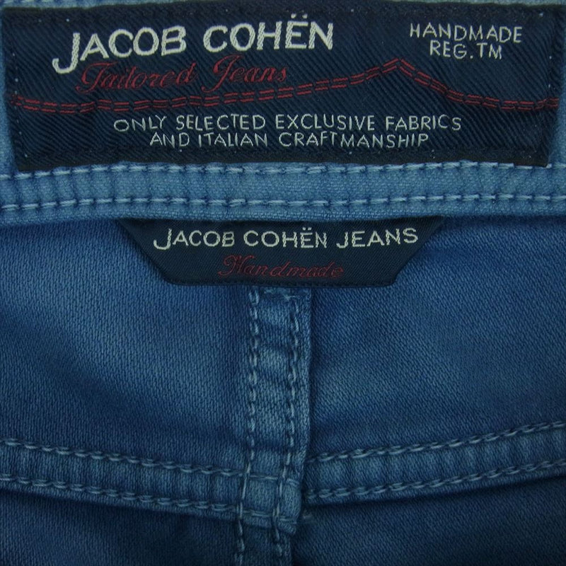 JACOB COHEN ヤコブコーエン J622 COMF 国内正規品 ハラコパッチ ボタンフライ ストレート ストレッチ カラー パンツ ブルー系 29【中古】