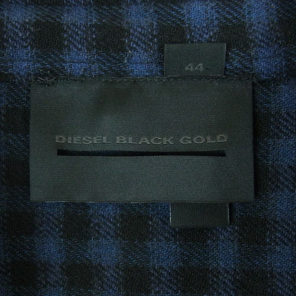 DIESEL ディーゼル BLACK GOLD ウール グラデーション チェック 長袖 シャツ イタリア製 ブルー系 44【中古】