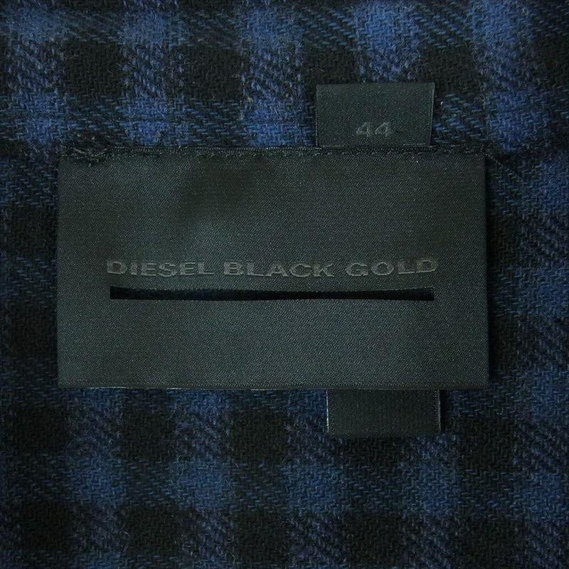 DIESEL ディーゼル BLACK GOLD ウール グラデーション チェック 長袖 シャツ イタリア製 ブルー系 44【中古】