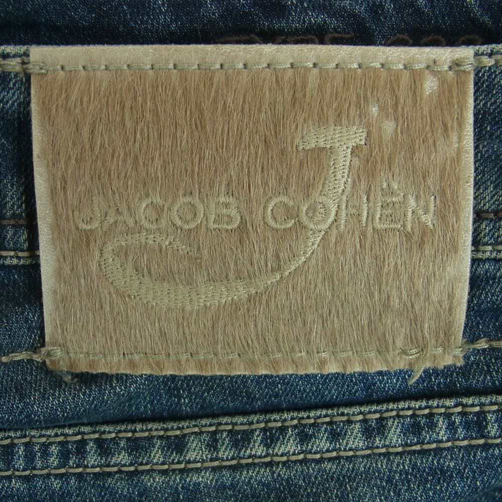 JACOB COHEN ヤコブコーエン PW622 国内正規品 ハラコパッチ ボタンフライ ストレート デニム パンツ インディゴブルー系 29【中古】