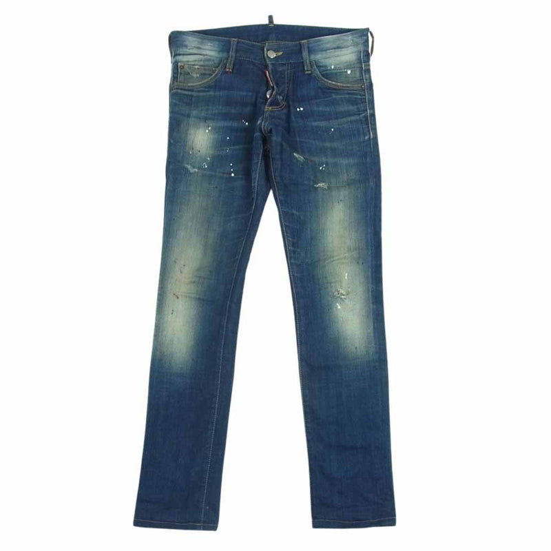 DSQUARED2 ディースクエアード S74LA0696 スタッフインターナショナルタグ PAINT DENIM STRETCH JEAN ペイント加工 ストレッチ ジーンズ デニム パンツ インディゴブルー系 42【中古】