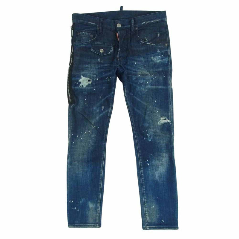 DSQUARED2 ディースクエアード S74LB0837 S30342 スタッフインターナショナルタグ SKATER JEAN スケーター ジーンズ ダメージ ペンキ 加工 サイドジッパー デニム パンツ インディゴブルー系 42【中古】