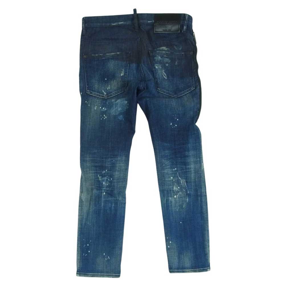 DSQUARED2 ディースクエアード S74LB0837 S30342 スタッフインターナショナルタグ SKATER JEAN スケーター ジーンズ ダメージ ペンキ 加工 サイドジッパー デニム パンツ インディゴブルー系 42【中古】