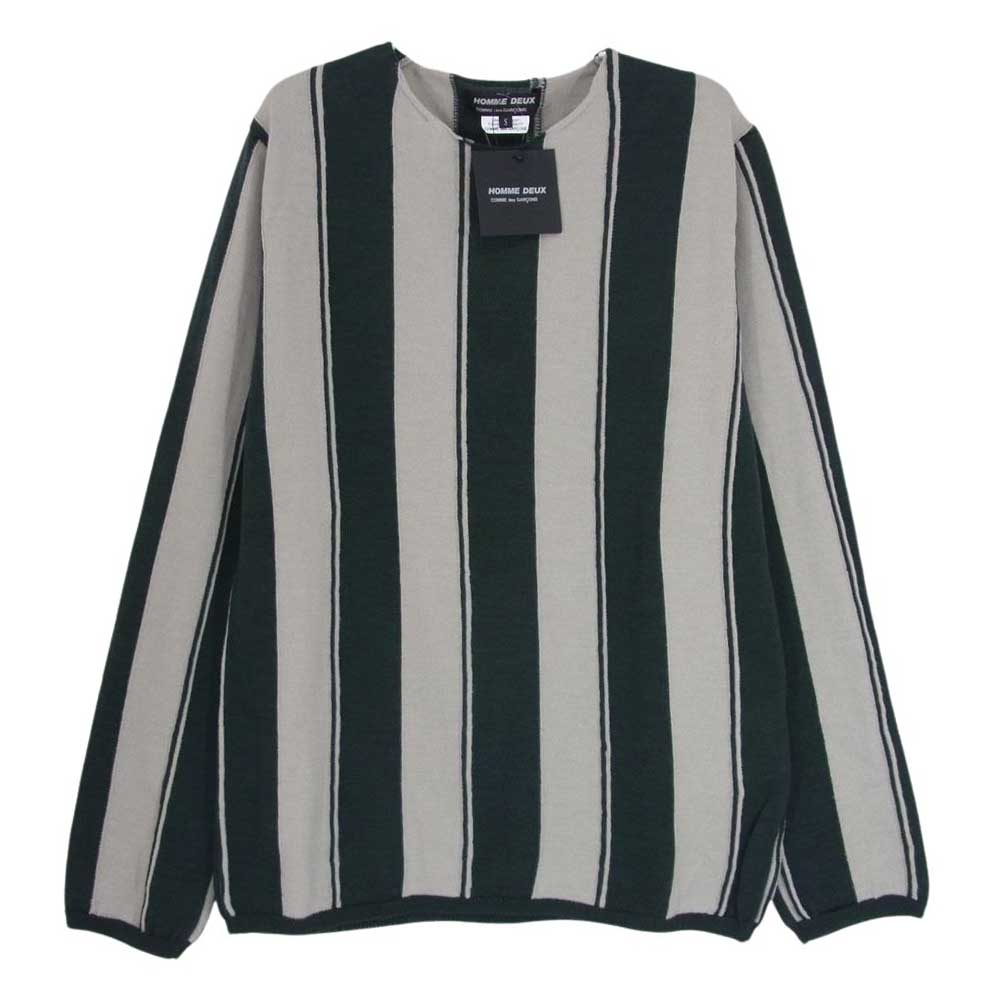 COMME des GARCONS HOMME DEUX コムデギャルソンオムドゥ DM-N504-051 ストライプ カットソー ニット グリーン系 S【新古品】【未使用】【中古】