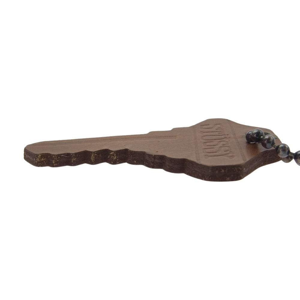 STUSSY ステューシー レザーキー ボールチェーン ネックレス ブラウン系 シルバー系【中古】