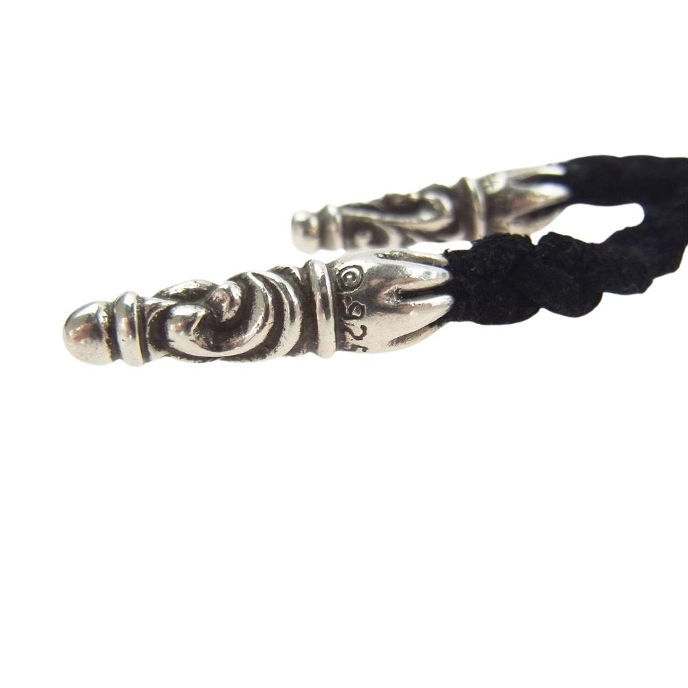 CHROME HEARTS クロムハーツ（原本無） LEATHER BRAID スクロールチップ レザー ブレード ブレイド ネックレス ブラック系 シルバー系【中古】