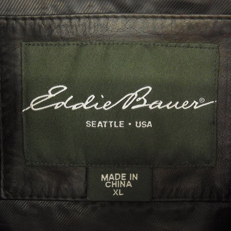 Eddie Bauer エディー・バウアー スタンドカラー シングルライダース レザー ジャケット ダークブラウン系 XL【中古】