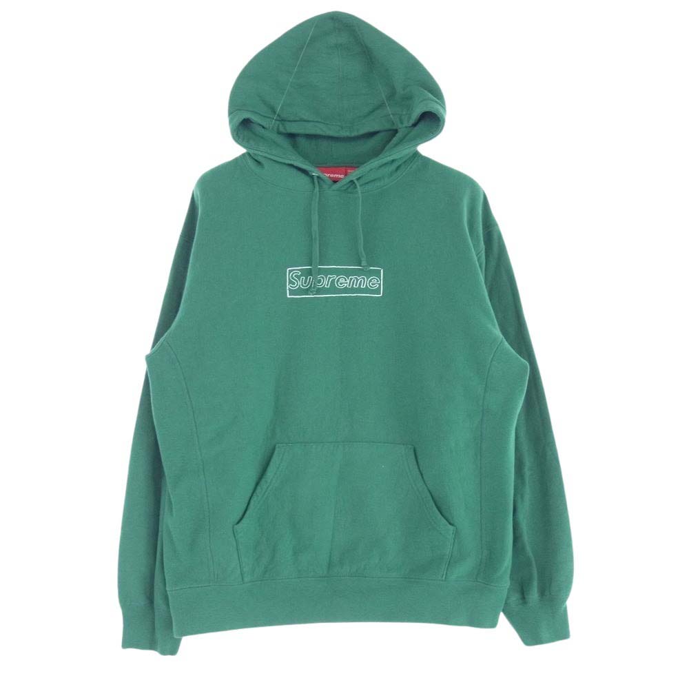 Supreme シュプリーム 21SS × KAWS Chalk Logo Hooded Sweatshirs カウズ チョークロゴ スウェット プルオーバー パーカー グリーン系 M【中古】