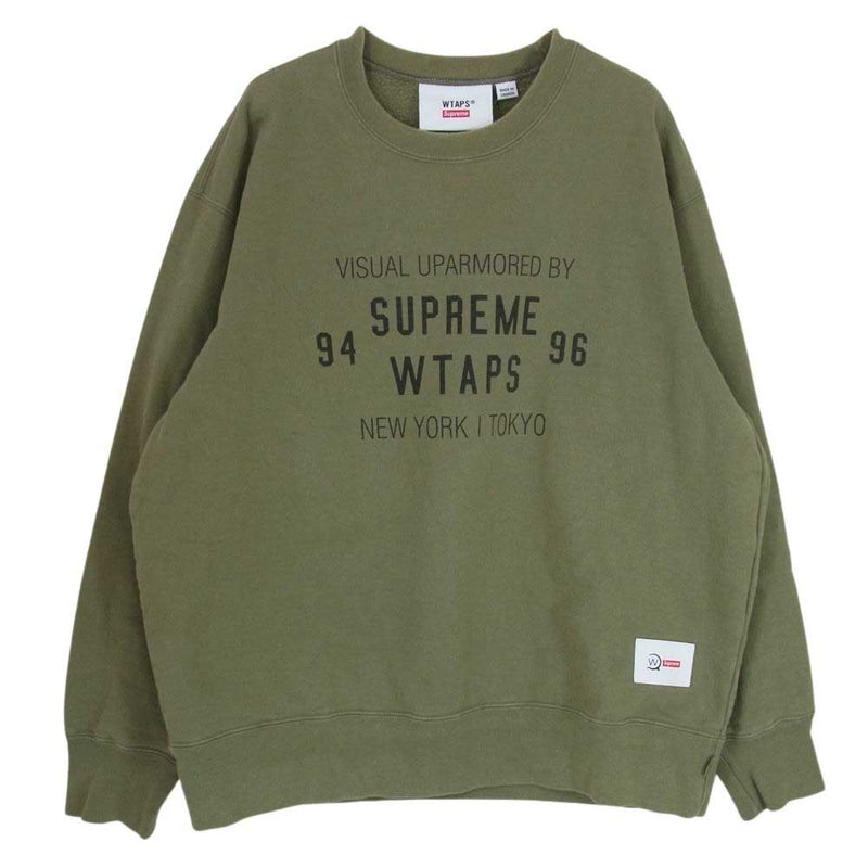 Supreme シュプリーム 21AW × WTAPS CREWNECK ダブルタップス ロゴプリント クルーネック スウェット トレーナー カーキ系 M【中古】